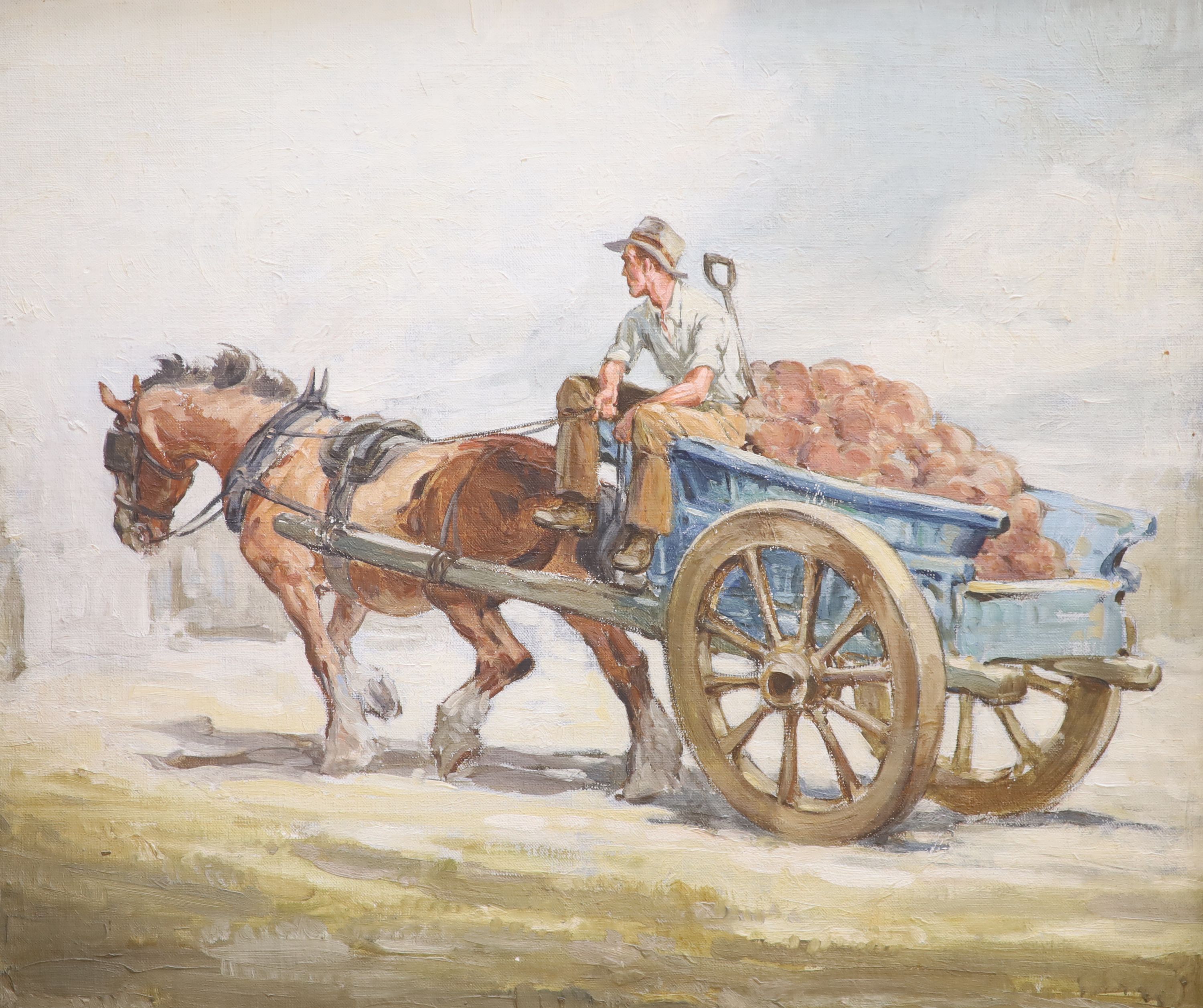 Clifford Caney, oil on canvas board, Farmers cart, 50 x 59cm